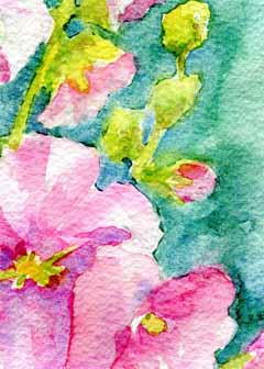 "Mom's Hollyhocks" by Ginny Bores, Madison, WI - Watercolor